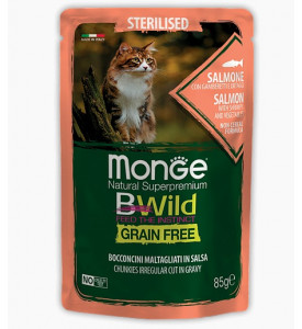 Monge, Cat Bwild Grain Free, влаж. корм д/стерил. кошек (лосось/кревет.)